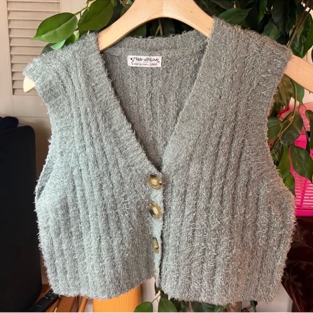 Fluffy Green Knit Vest